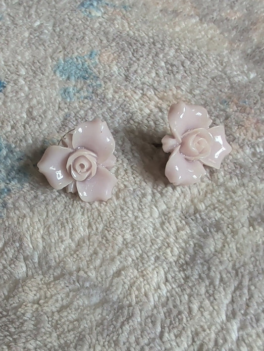 VTG Pink Floral Rose Earrings Retro MCM Women's Costume Jewelry