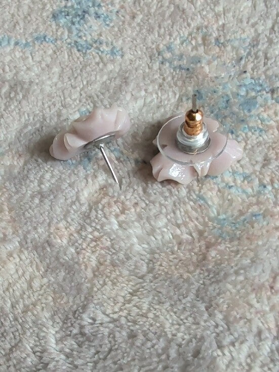 VTG Pink Floral Rose Earrings Retro MCM Women's Costume Jewelry