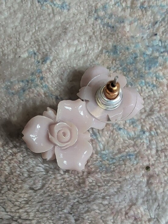 VTG Pink Floral Rose Earrings Retro MCM Women's Costume Jewelry