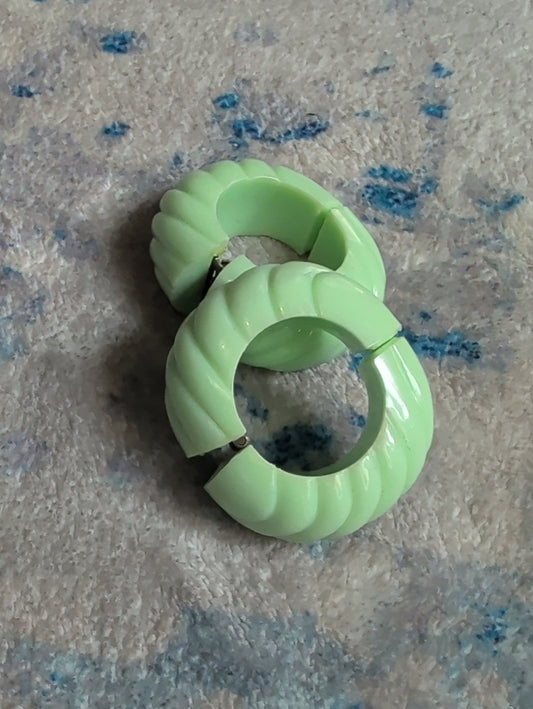 Retro Mint Green Chunky Hoop Clip-On Earrings Vintage Costume Jewelry