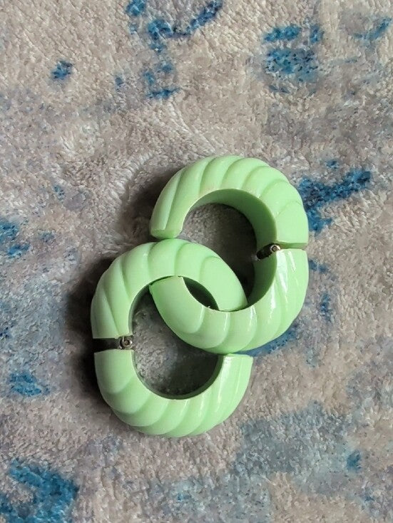 Retro Mint Green Chunky Hoop Clip-On Earrings Vintage Costume Jewelry