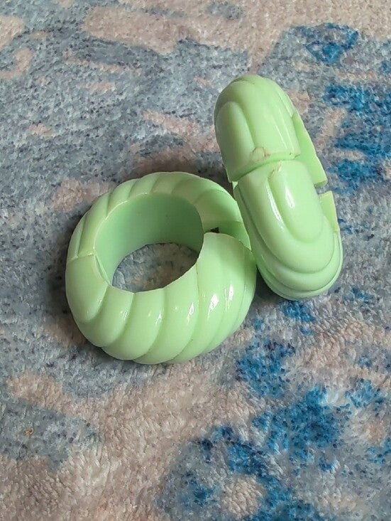 Retro Mint Green Chunky Hoop Clip-On Earrings Vintage Costume Jewelry