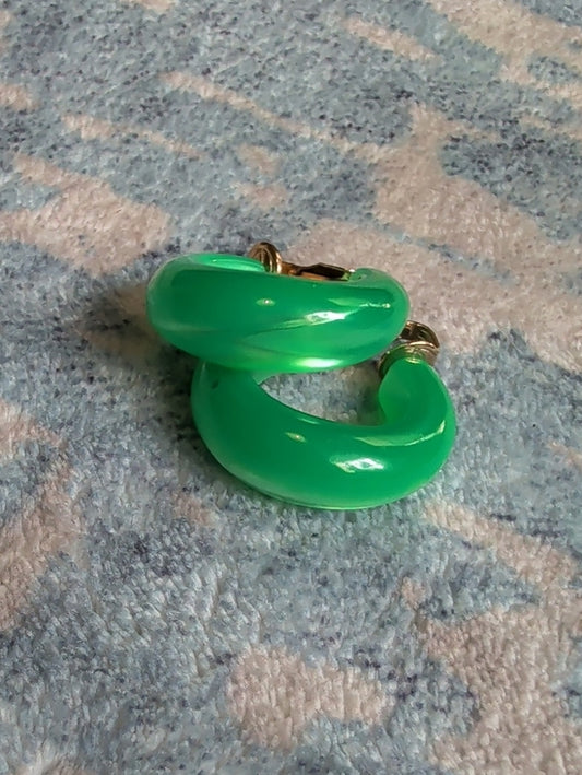 Retro Green Hoop Clip Earrings - Women's VTG Costume Jewelry MCM
