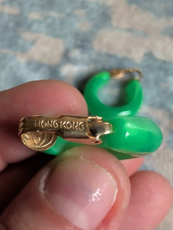 Retro Green Hoop Clip Earrings - Women's VTG Costume Jewelry MCM