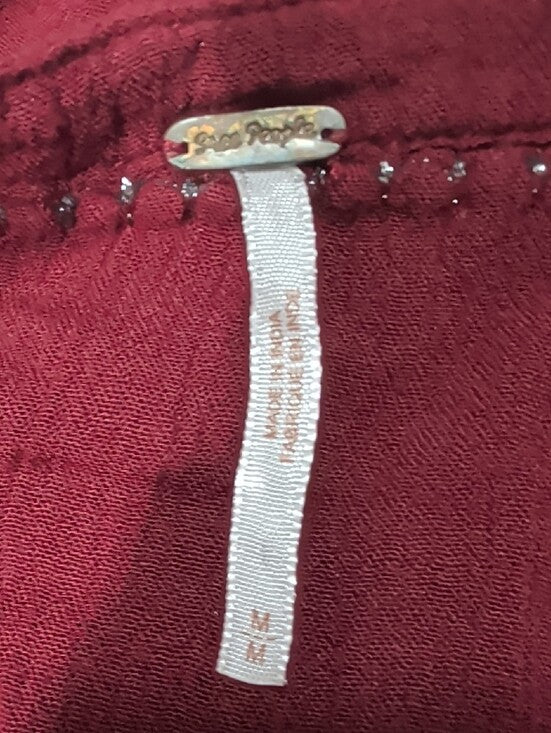 Free People Burgundy Boho Embellished Tunic Top Women's Medium