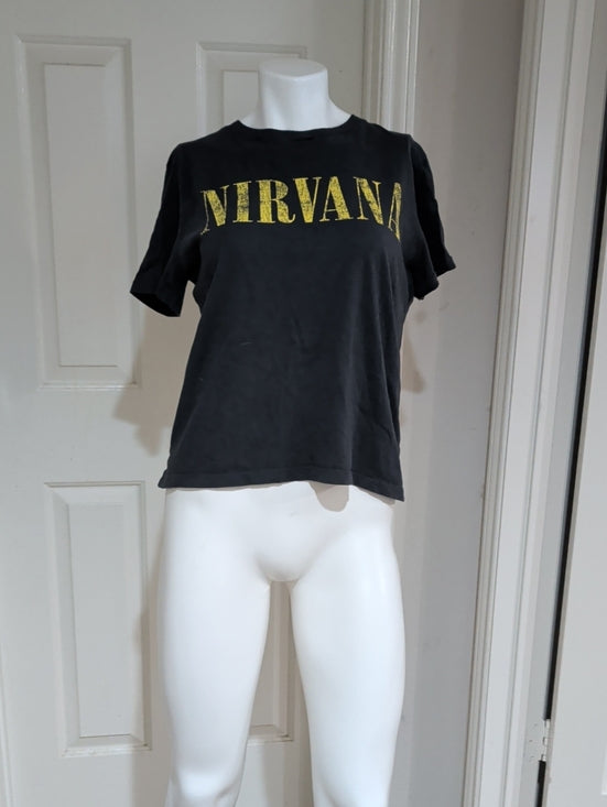 NIRVANA Black T-shirt with Yellow Logo 100% Cotton Women's Medium