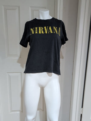 NIRVANA Black T-shirt with Yellow Logo 100% Cotton Women's Medium