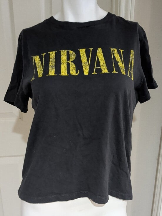 NIRVANA Black T-shirt with Yellow Logo 100% Cotton Women's Medium
