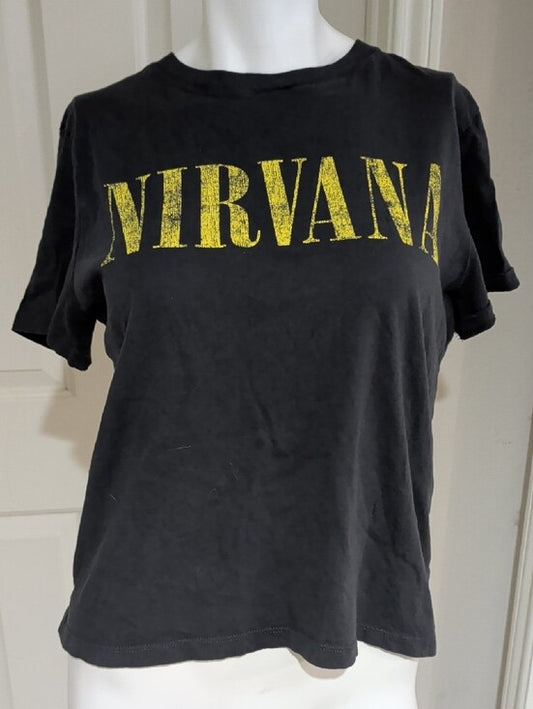 NIRVANA Black T-shirt with Yellow Logo 100% Cotton Women's Medium