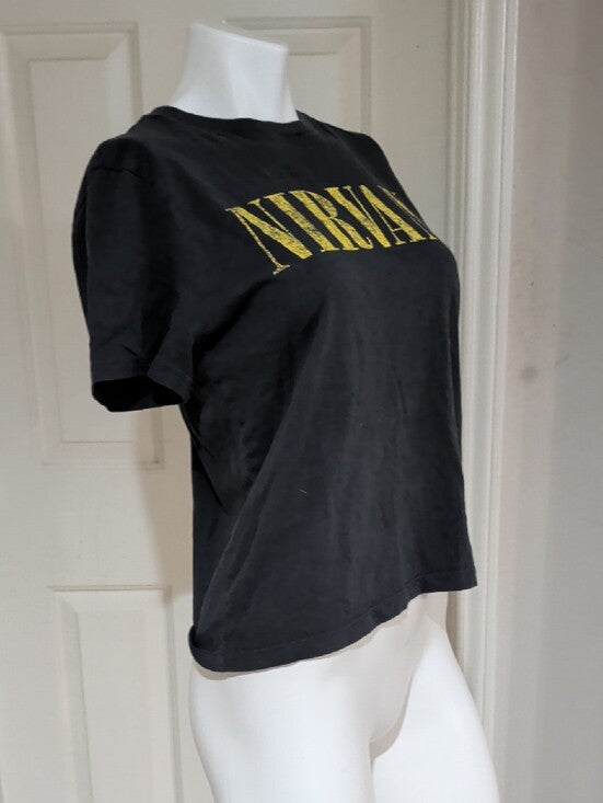 NIRVANA Black T-shirt with Yellow Logo 100% Cotton Women's Medium