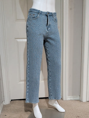 Vintage Sunny33 Online Store Blue Crochet-Style Straight Cropped Jeans Women's L