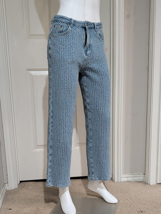 Vintage Sunny33 Online Store Blue Crochet-Style Straight Cropped Jeans Women's L