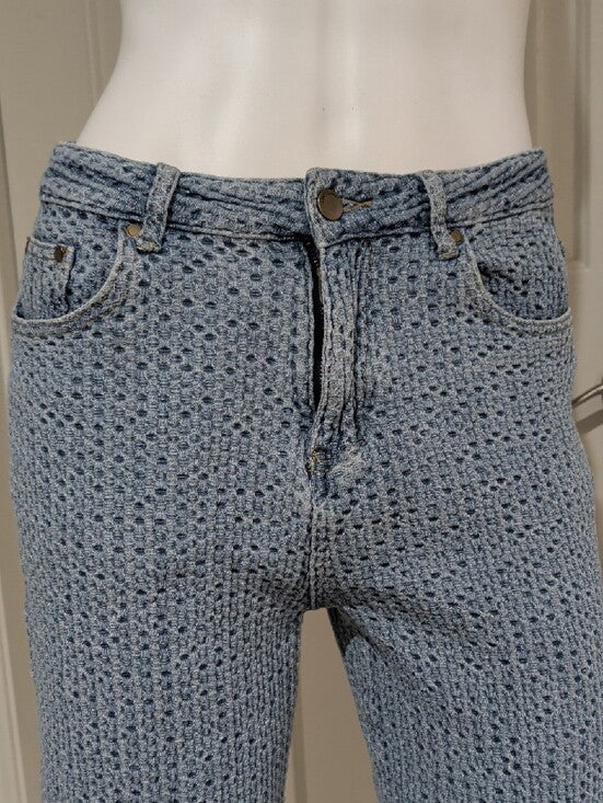 Vintage Sunny33 Online Store Blue Crochet-Style Straight Cropped Jeans Women's L