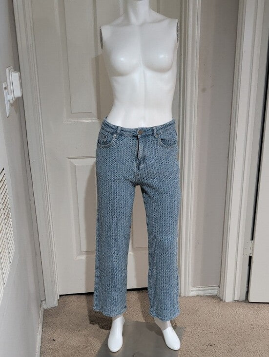 Vintage Sunny33 Online Store Blue Crochet-Style Straight Cropped Jeans Women's L