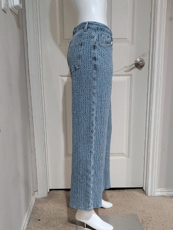 Vintage Sunny33 Online Store Blue Crochet-Style Straight Cropped Jeans Women's L