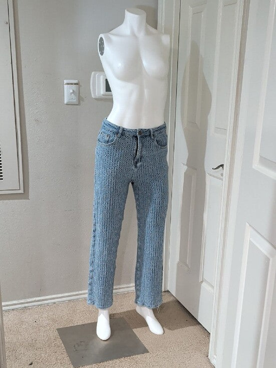 Vintage Sunny33 Online Store Blue Crochet-Style Straight Cropped Jeans Women's L
