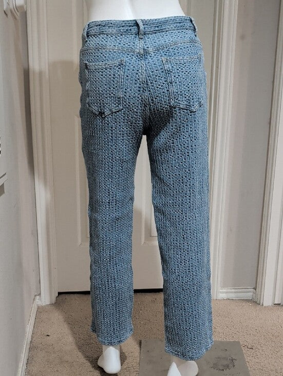 Vintage Sunny33 Online Store Blue Crochet-Style Straight Cropped Jeans Women's L
