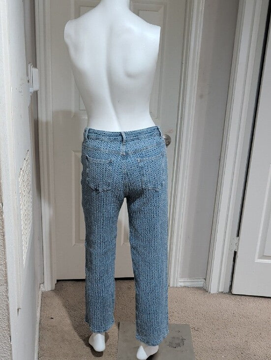 Vintage Sunny33 Online Store Blue Crochet-Style Straight Cropped Jeans Women's L