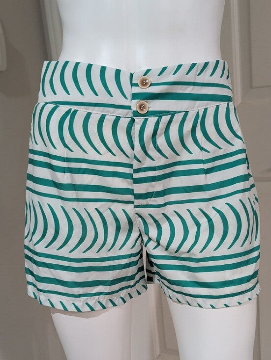 High-Waist Green & White Striped Women’s Shorts M/L