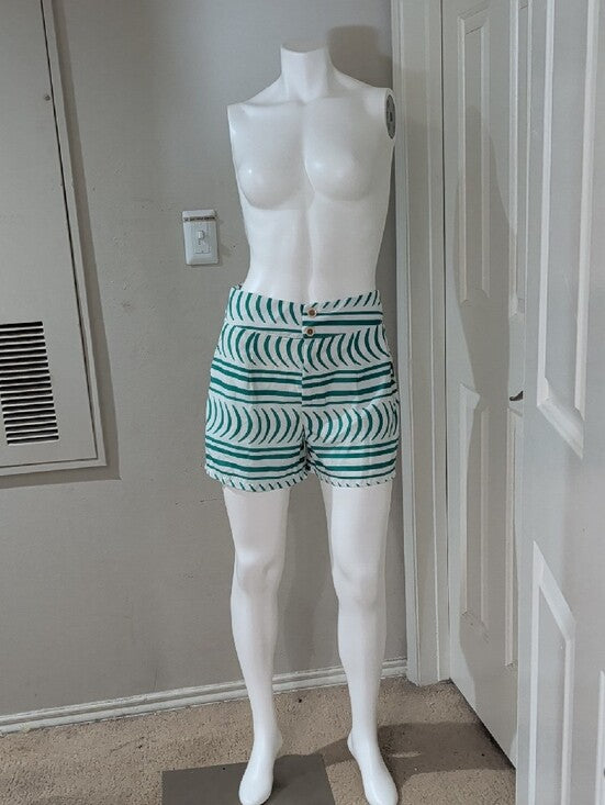 High-Waist Green & White Striped Women’s Shorts M/L