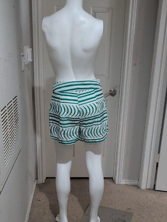 High-Waist Green & White Striped Women’s Shorts M/L