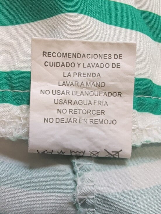 High-Waist Green & White Striped Women’s Shorts M/L