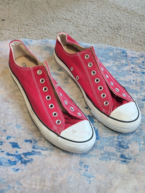 Converse Red Canvas Low-Top Sneakers NO Laces Men's 11