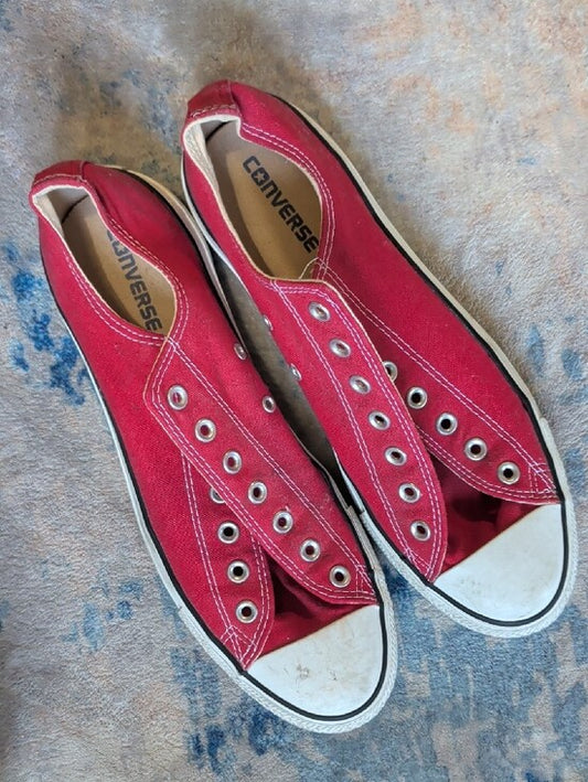 Converse Red Canvas Low-Top Sneakers NO Laces Men's 11