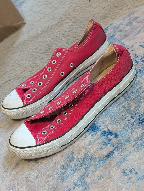 Converse Red Canvas Low-Top Sneakers NO Laces Men's 11