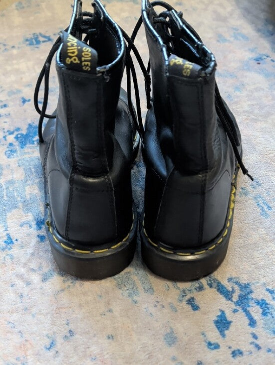 Dr. Martens Black Leather Lace-Up Boots with Yellow Stitching Men's 11