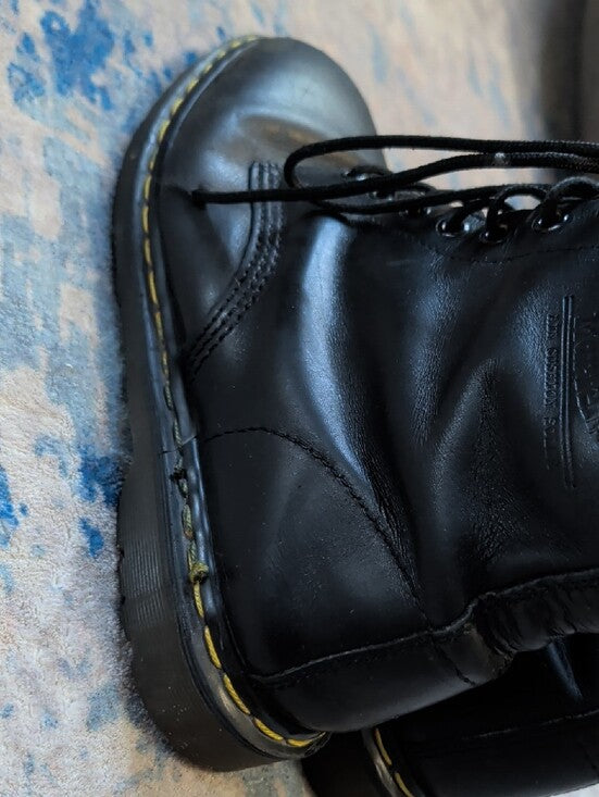 Dr. Martens Black Leather Lace-Up Boots with Yellow Stitching Men's 11