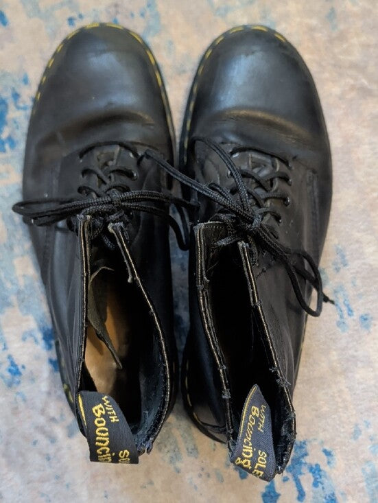 Dr. Martens Black Leather Lace-Up Boots with Yellow Stitching Men's 11