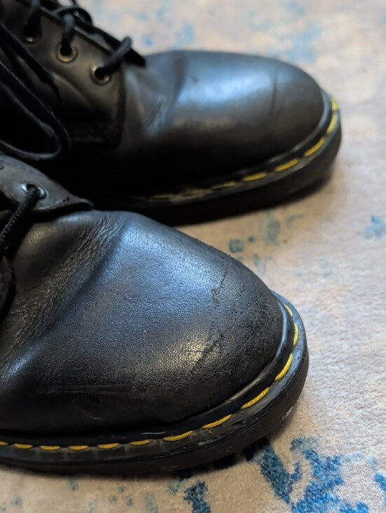 Dr. Martens Black Leather Lace-Up Boots with Yellow Stitching Men's 11