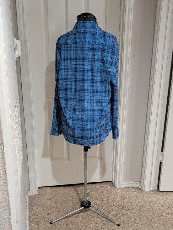 Construct Slim Fit 4-Way Stretch Sky Blue Plaid Long-Sleeve Button Shirt Men's L