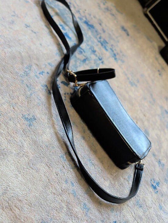 Black Tape Cassette Crossbody Bag - Retro Portable Audio Style, Adjustable Strap