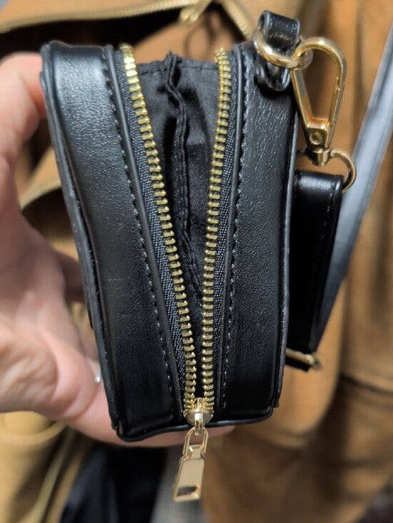 Black Tape Cassette Crossbody Bag - Retro Portable Audio Style, Adjustable Strap