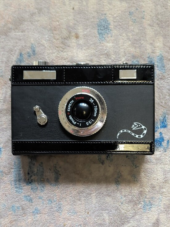 Vintage-Style Black Compact Film Camera Purse with Shoulder Strap - Lydia Camera Crossbag