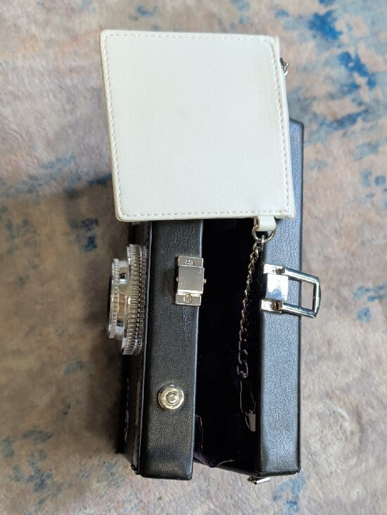 Vintage-Style Black Compact Film Camera Purse with Shoulder Strap - Lydia Camera Crossbag