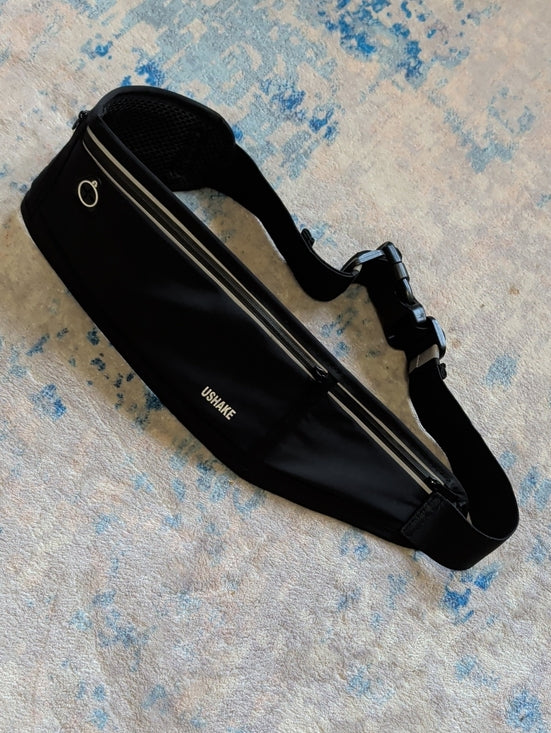 UShake Black Waist Pack - Slim Belt Bag For Excersize - Adjustable Stretch