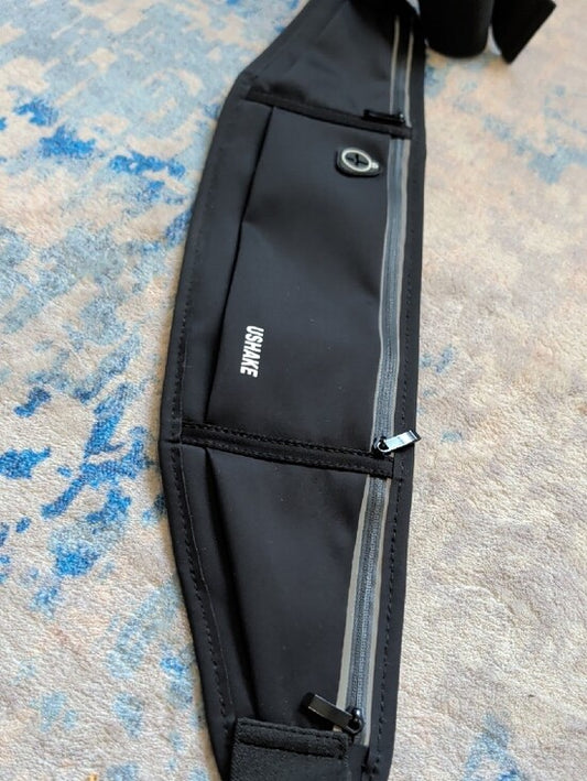 UShake Black Waist Pack - Slim Belt Bag For Excersize - Adjustable Stretch