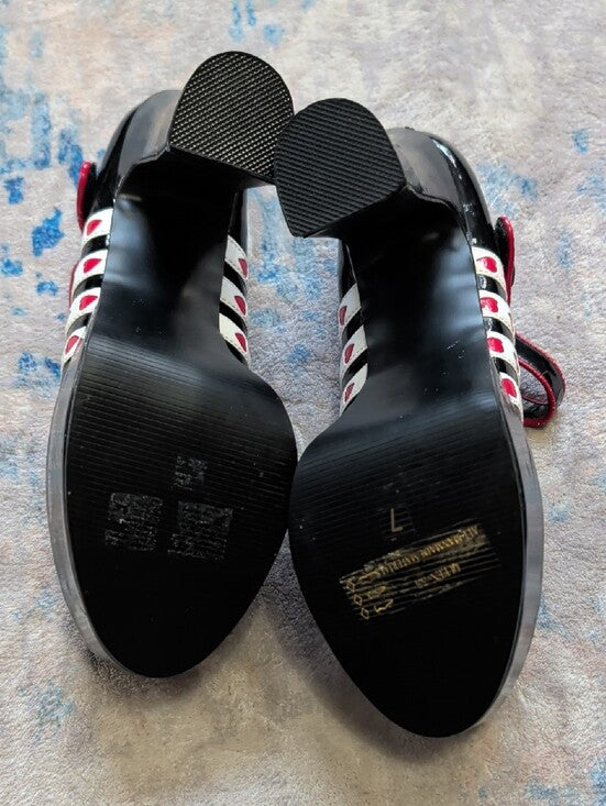 Funtasma Black and Pink Heart Mary Jane Queen Platform Heels Women's 7