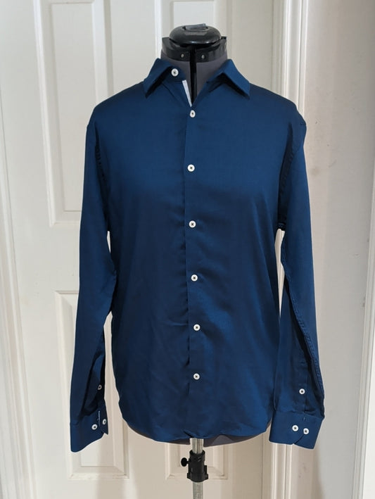 Penguin By Munsingwear Men's Deep Blue Long-Sleeve Dress Shirt — Tailored Button-Up S/M