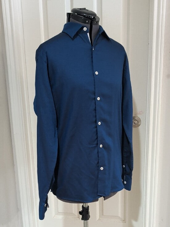 Penguin By Munsingwear Men's Deep Blue Long-Sleeve Dress Shirt — Tailored Button-Up S/M