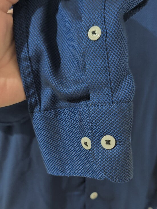 Penguin By Munsingwear Men's Deep Blue Long-Sleeve Dress Shirt — Tailored Button-Up S/M