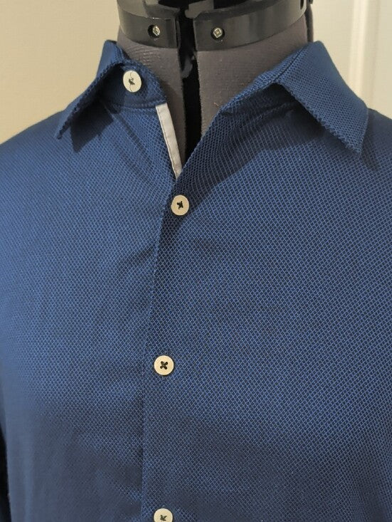 Penguin By Munsingwear Men's Deep Blue Long-Sleeve Dress Shirt — Tailored Button-Up S/M