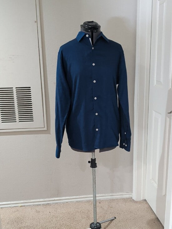 Penguin By Munsingwear Men's Deep Blue Long-Sleeve Dress Shirt — Tailored Button-Up S/M