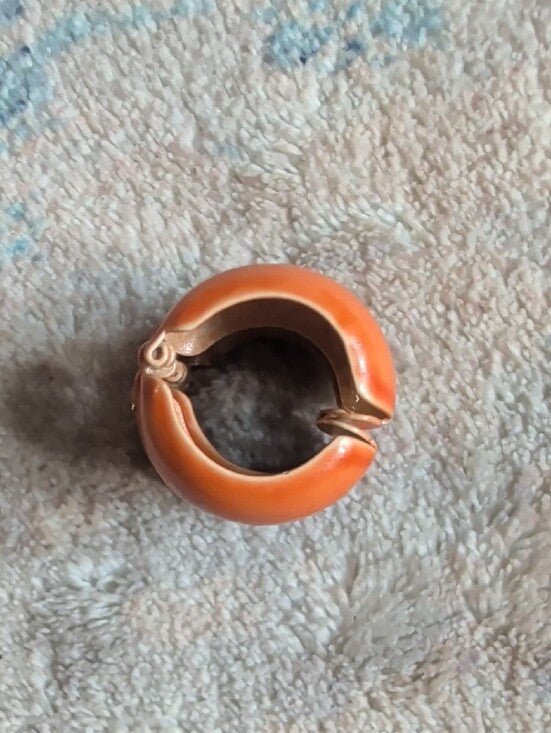 Retro Orange Enamel Hoop Clip-On Earrings - Sleek MCM Style Costume Jewelry