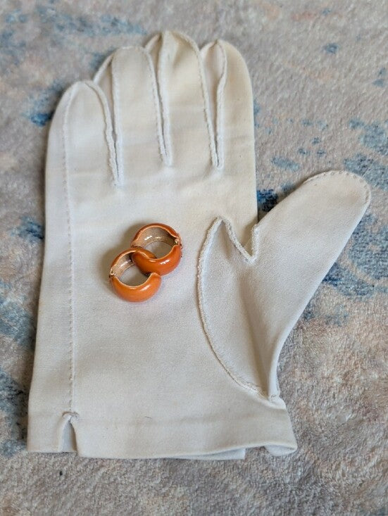 Retro Orange Enamel Hoop Clip-On Earrings - Sleek MCM Style Costume Jewelry