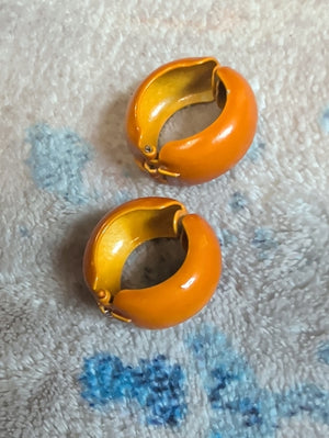 VTG Burnt Orange Hoop Clip-On Earrings - Retro Costume Jewelry MCM
