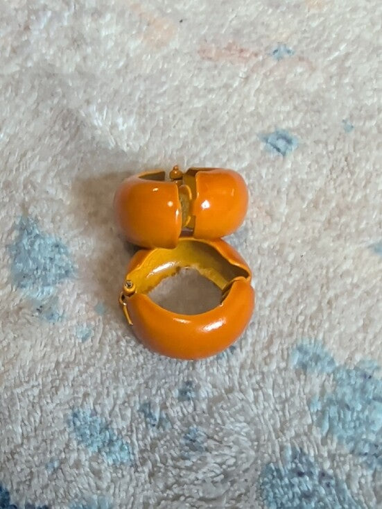 VTG Burnt Orange Hoop Clip-On Earrings - Retro Costume Jewelry MCM